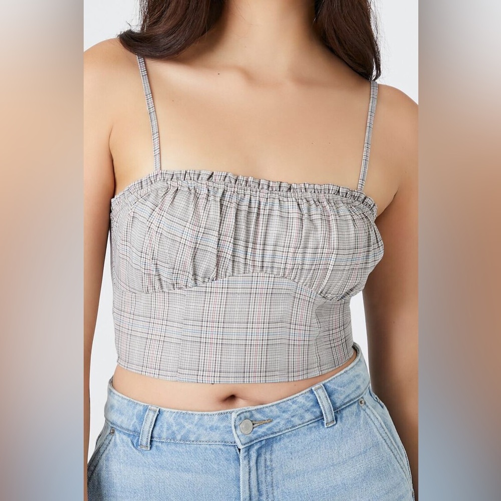 Forever 21 Shirred Plaid Cropped Bustier NWT